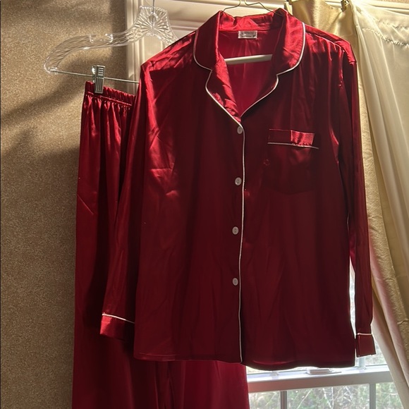 Red silk Christmas pajamas size medium. Worn once. - Picture 1 of 2